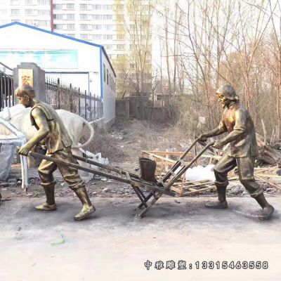 铜雕农耕干活人物