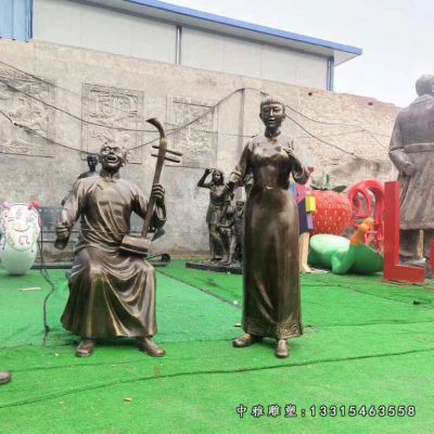民俗铜雕唱戏人物