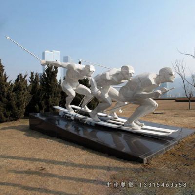 户外不锈钢滑冰人物雕塑