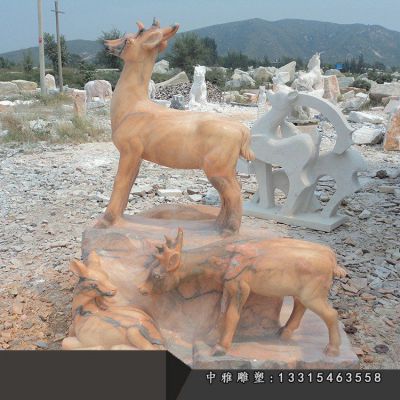 晚霞红石雕鹿雕塑