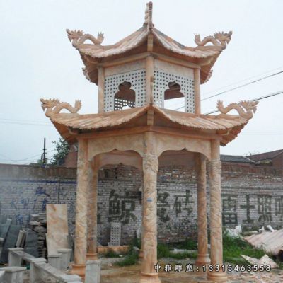 石雕晚霞红凉亭