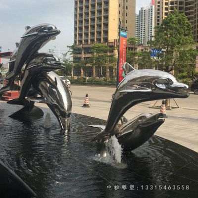 不锈钢镜面海豚雕塑