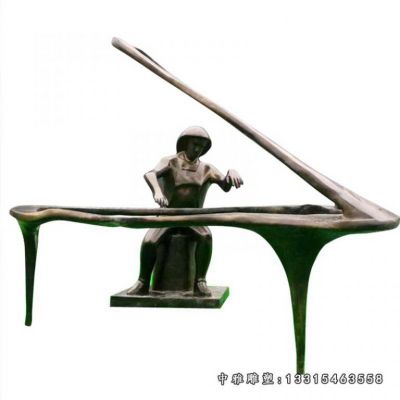弹钢琴铜雕人物