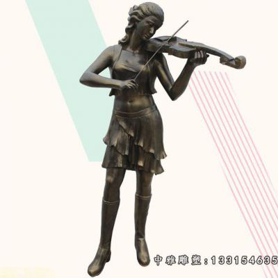 拉小提琴铜雕人物
