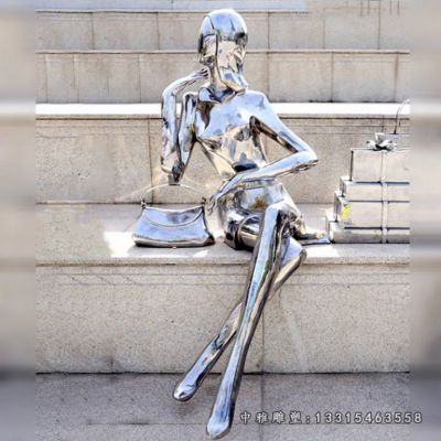 抽象不锈钢购物人物雕塑