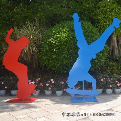 不锈钢剪影滑板人物雕塑