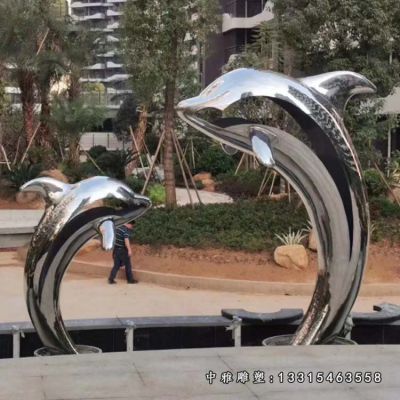 广场海豚不锈钢雕塑