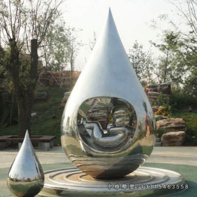 不锈钢镜面水滴雕塑