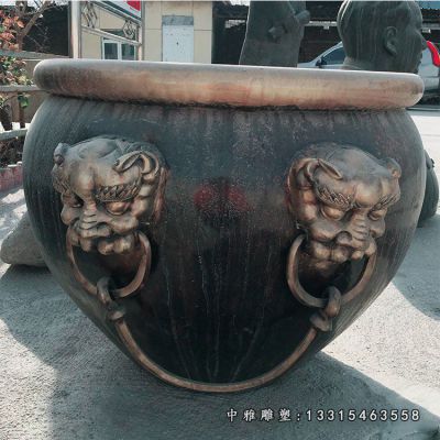 圆形铜雕水缸雕塑