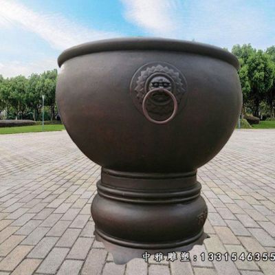 圆形铜雕水缸雕塑