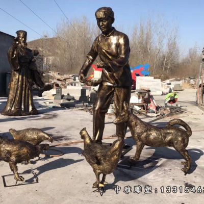 铜雕动物鸡雕塑