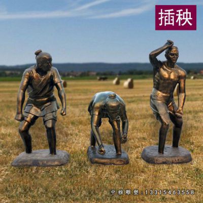 铜雕农耕主题插秧人物