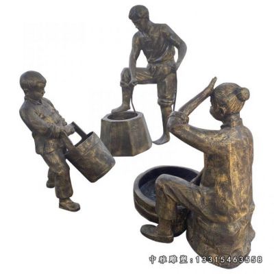 铜雕庭院洗衣服人物