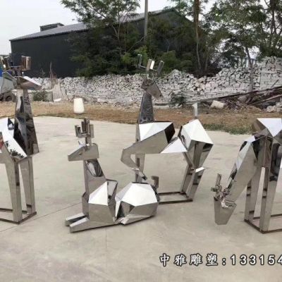 不锈钢几何小鹿雕塑