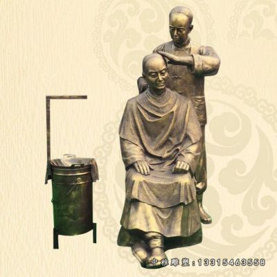 铜雕商业街剃头人物