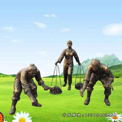 铜雕民俗插秧人物