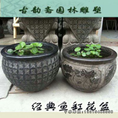 仿古石雕花盆