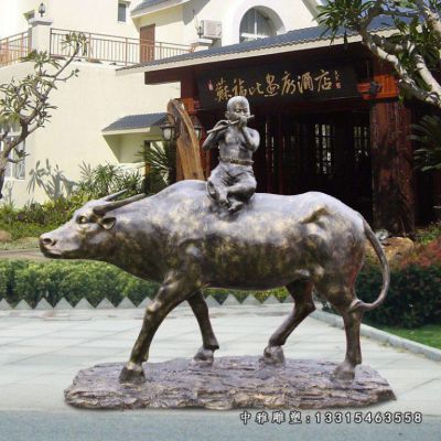 田园铜雕吹笛牧童