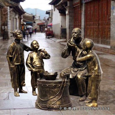 铜雕步行街吹糖人人物雕像