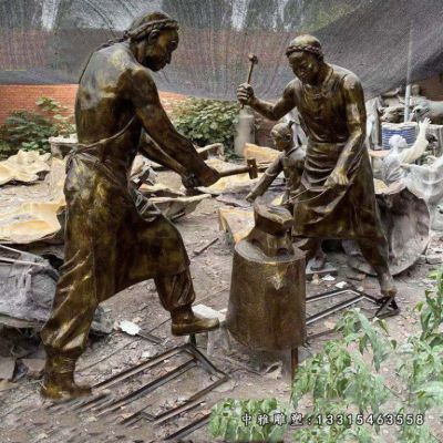 铜雕民俗打铁人物雕像