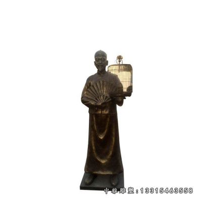 铜雕公园遛鸟人物