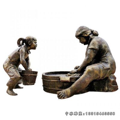 铜雕民俗洗衣服人物雕像