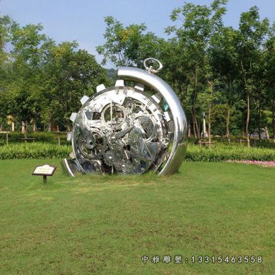 不锈钢钟表景观雕塑