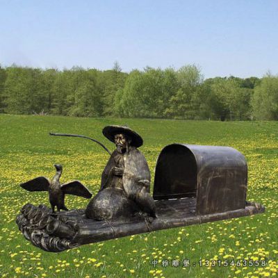 铜雕钓鱼人物雕塑