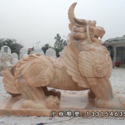 晚霞红獬豸动物雕塑